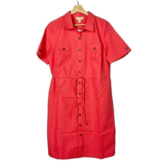 Appleseed's Petite Coral Textured Short Sleeve Fit & Flare Dress 14P - Picture 1 of 4